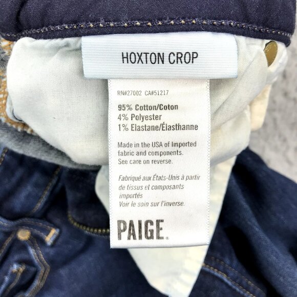 PAIGE Women's Size 26 Cut Out Frayed Hem HOXTON Dark Wash Emery Cropped Jeans - Picture 10 of 16